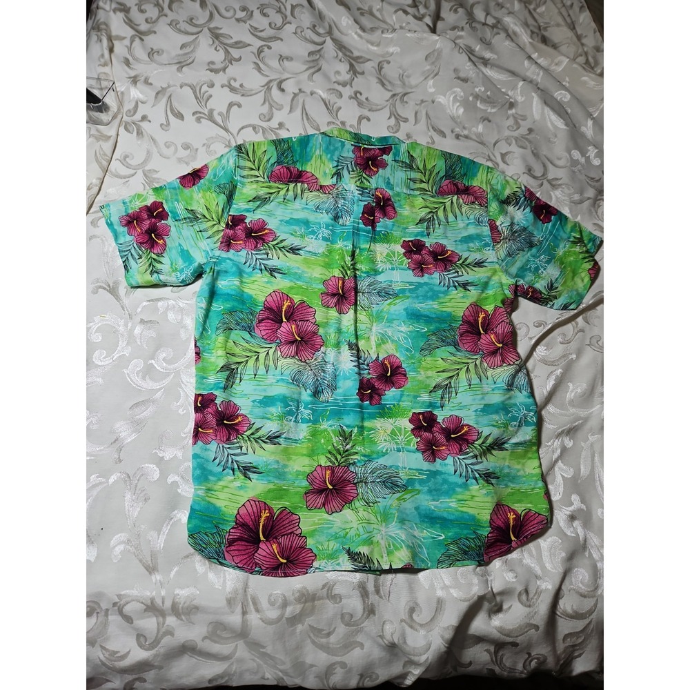 Tommy Bahama Veracruz Cay Hawaiian Shirt Hibiscus Floral Lime/Wine Resortwear M - Picture 11 of 12